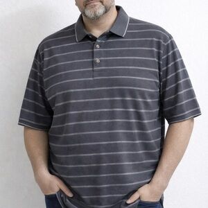 Aureus Men’s Polo Shirt XL Gray Striped Egyptian Cotton Mercerized Short Sleeve